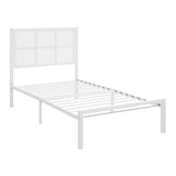 1pc Twin Platform Bed, Metal Frame White Finish Faux Cane Panel Headboard Casual Coastal Bedroom B011P214039