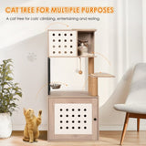 Cat Tree with Litter Box Enclosure, All-in-one Cat Tower for Indoor Cats with Large Hammock, Bed, W1687P304379