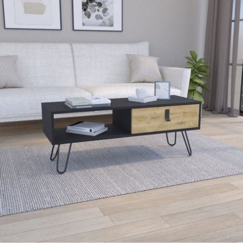 ZUN Huna Coffee Table with Hairpin Legs and Ample Storage Drawer B200P173213