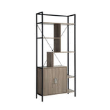 Six Shelf Modern Bookcase with Two Door Storage Cabinet with Two Shelves - Brown and Black Metal B107131414