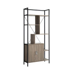 ZUN Six Shelf Modern Bookcase with Two Door Storage Cabinet with Two Shelves - Brown and Black Metal B107131414