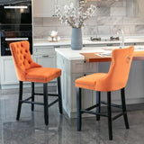 Contemporary Velvet Upholstered Barstools with Button Tufted Decoration and Wooden Legs, and Chrome W1143P178194