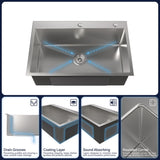 Stainless Steel Kitchen Sink, 30x19 Single Bowl, Overmount Handmade Sink in Brushed Nickel, with 59818375