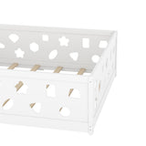 Full Size Floor Bed with Slats, Solid Wood Bedframe with Heightened Safety Guardrails and Door, for W1820P240543