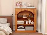 3-Tier Arched Open Bookshelf, Traditional Freestanding Bookcase with Decorative Beaded Trim, Light W3123P485376
