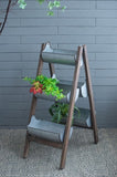 Farmhouse Foldable Reed Galvanized and Wood Ladder Planter 14.2" x 7.5" x 70.9" W2078P322239