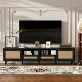 Rattan TV Stand for TVs up to 85'', Modern Farmhouse Media Console, Entertainment Center with Solid N710P263816B
