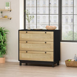 30.31"3-Drawers Storage Cabinet Rope Woven Drawer,for Bedroom,Living Room,Dining Room,Hallways,Black W757P151925