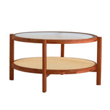 Modern minimalist circular double-layer solid wood coffee table, craft glass tabletop, second layer W1151104956
