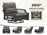 3-Piece Patio Furniture Set, Wicker Outdoor Bistro Set Swivel Glider Patio Chairs x 2 with Cushions, T3623P505190