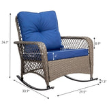 Rattan rocking chair with sparse backrest, grey rattan and blue cushion 89881291