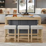 59 Inch Bar, Dining, Sofa with Power Outlet, 3 Upholstered Stools, 4 Piece Bar 15585597