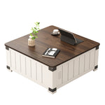 ZUN Farmhouse Lift Top Coffee Table with Storage, Wood Square Center Table with Charging Station&USB 10938186