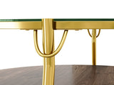 Modern Round Walnut 2-Tiered Coffee Table with Glass Top and Gold Base for Living Room, 29.9" N735P350390D