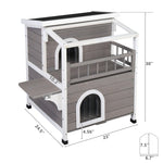 ZUN Wooden Cat house 2-Story Indoor Outdoor Luxurious Cat Shelter House with Transparent Canopy, Large 60901308