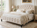King Size Upholstered Platform Bed Frame with Velvet Tufted Headboard, Heavy Duty Metal Slats W636P557212