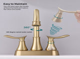 2-Handle 4-Inch Brushed Gold Bathroom Faucet, Bathroom Vanity Sink Faucets with Pop-up Drain and 74919420