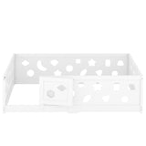 Full Size Floor Bed with Heightened Safety Guardrails and Door, Solid Wood Bedframe with Rails for W1820P240541