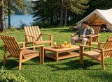 Natural Finish Acacia Wood Adirondack Chair, Ergonomic Backrest & Extra Armrests Heavy Duty Outdoor 50994470