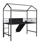 ZUN Metal House Bed With Slide, Twin Size Metal Loft Bed with Two-sided writable Wooden Board 91347863
