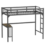 ZUN Twin Metal Loft Bed with Desk, Ladder and Guardrails,bookdesk under bed , Black 93749335