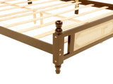 Queen Pine wooden Bed with Rattan Headboard and Footboard, with Central Enhanced Bed Platform,Walnut W504P269833