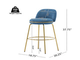 Rio Claro Indoor Metal Upholstered Barstool, Gold Finished Frame and Blue Upholstery, Set of 2 N775P268026U