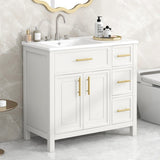 ZUN 36" Bathroom Vanity with Sink Top, Bathroom Vanity Cabinet with Two Doors and Three Drawers, Solid 24779551