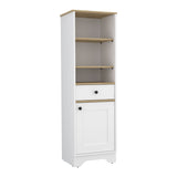 Linen Single Door Cabinet 55" H, Three External Shelves, One Drawer, Two Interior Shelves, Light Oak B097133112