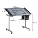 Adjustable Art Drawing Desk Craft Station Drafting with 2 Non-woven fabric Slide Drawers and 4 W34728558