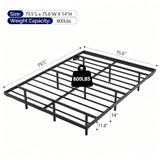 Black King Size Floating Platform Metal Bed Frame - 14 Inch Height, Built-in LED Strip Light & Power 97043204