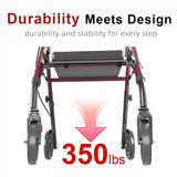 Matinal Foldable Rollator Walkers with Seat for Seniors, 350 lb Capacity, 8'' Big Wheels, 6-Position W3952P384248