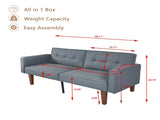 Modern PU Leather Futon Sofa with Tufted Backrest, Adjustable Reclining Couch with Wood & Metal 03787651