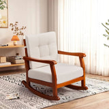 Outdoor Wood Rocking Chair with Detachable Washable Cushions, Patio Rocker with Inclined Backrest, 77259799