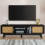 63'' Dark Rattan TV Stand with 2 Storage Cabinets for 65 Inch TV, Entertainment Center with Solid N710P182433B