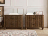 Fluted Nightstand 2-Piece Set, 21.65" Wide Side Table with 3 Drawers, Mid Century Modern Wood W5819P481407