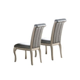 Luxury Antique Silver Wooden Set of 2 Dining Side Chairs Grey Faux Leather / PU Tufted Upholstered B01149587