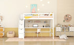 ZUN Full Size Loft Bed with Built-in Desk, Bookshelves and Storage Staircase,White 27873954