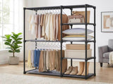 Gray Freestanding Closet Organizer, Portable Wardrobe Rack with 4 Shelves & 2 Hanging Rods, Steel 99523498