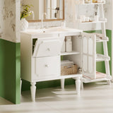 Retro Style 30'' Bathroom Vanity with Ceramic Sink Combo, Freestanding Single Vanity with 2 Drawers, N710P195635K
