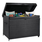 K&K 230 Gallon Wicker Deck Box with Wheels, All-Weather Outdoor Storage Box, Rattan Storage Bin for N707P245458B