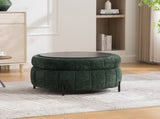 31.3"W Upholstered Round Ottoman With Reversible Lid, Chenille Storage Stool, Channel Tufted W3118P439478