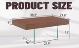 ZUN Walnut Colored MDF Coffee Table - 39.3"x21.6" with Tempered Glass Legs.Density Board W1151P233516