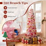 6ft Pink Pencil Christmas Tree, 392 Snow-Flocked Tips, 140 Warm White LEDs w/ 14081971