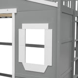 ZUN Twin Size House Loft Bed With Ladder-Gray+White Frame 72573303