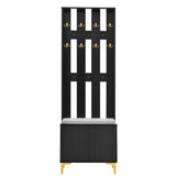 ON-TREND Modern Luxury 4-in-1 Hall Tree with Cushion, Versatile Coat Rack with 8 Gold Hooks and N721P192814B