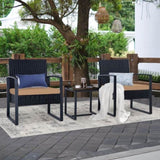 3 Piece Outdoor PE Wicker Furniture Set, Patio Black Rattan Sectional Sofa Couch with Washable 95617851