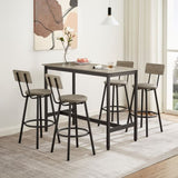 ZUN Pub High Dining Table 5 Piece Set, Industrial Style Pub Table, 4 PU Leather Bar Chairs for Kitchen W1668P151556