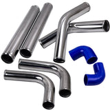 Fit for 2.5" Universal Aluminum Turbo Intercooler Elbow Pipe Kit Silicone HoseClamp 33754126