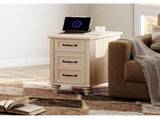 Beige End Tables with Charging Station, Tall Nightstand with Storage Cabinet & Drawer, Wooden 77622720